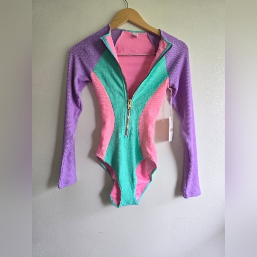 Show Me Your Mumu, Surfside One Piece, New Wave Colorblock Scrunch, Size XS -NWT - Picture 6 of 11